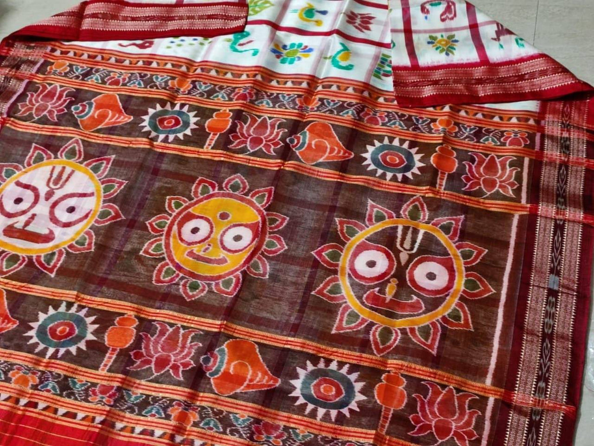 Buy Authentic Handcrafted Odisha LORD JAGANNATH, BALBHADRA & Subhadra silk Saree