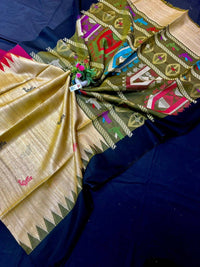 Pure tussar silk Handwoven Dolabedi pallu Hand temple border Tussar Silk Saree g