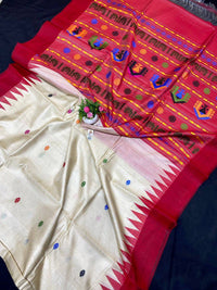 Pure tussar silk Handwoven Dolabedi pallu Hand temple border Tussar Silk Saree g