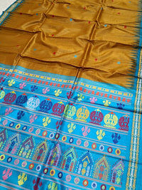 Pure tussar silk Handwoven Dolabedi pallu Hand temple border Tussar Silk Saree g