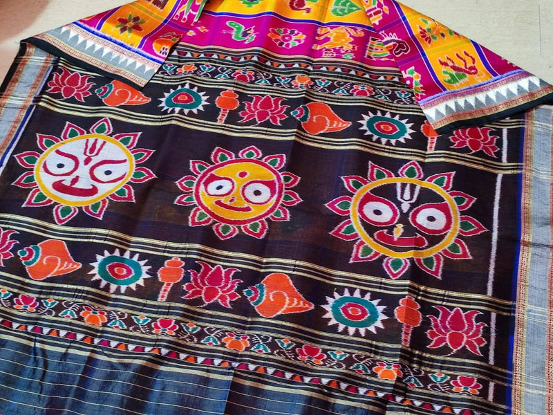 Buy Authentic Handcrafted Odisha LORD JAGANNATH, BALBHADRA & Subhadra silk Saree
