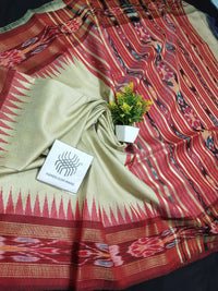 semi raw silk temple both side temple ikkat pallu  saree with ikkat blouse  desi