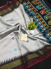 Sambalpuri Odisha  Pure raw silk dolabadi  saree with contrast pallu blouse for
