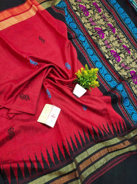 Sambalpuri Odisha  Pure raw silk dolabadi  saree with contrast pallu blouse for