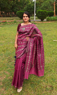 Pure tussar silk Handwoven Dolabedi pallu Hand temple border Tussar Silk Saree g
