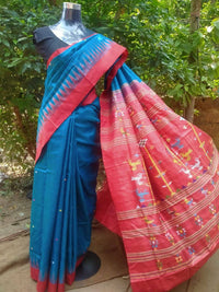 Pure tussar silk Handwoven Dolabedi pallu Hand temple border Tussar Silk Saree g