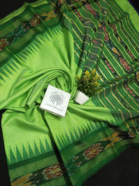 semi raw silk temple both side temple ikkat pallu  saree with ikkat blouse  desi