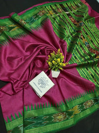 semi raw silk temple both side temple ikkat pallu  saree with ikkat blouse  desi