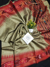semi raw silk temple both side temple ikkat pallu  saree with ikkat blouse  desi
