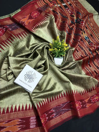 semi raw silk temple both side temple ikkat pallu  saree with ikkat blouse  desi