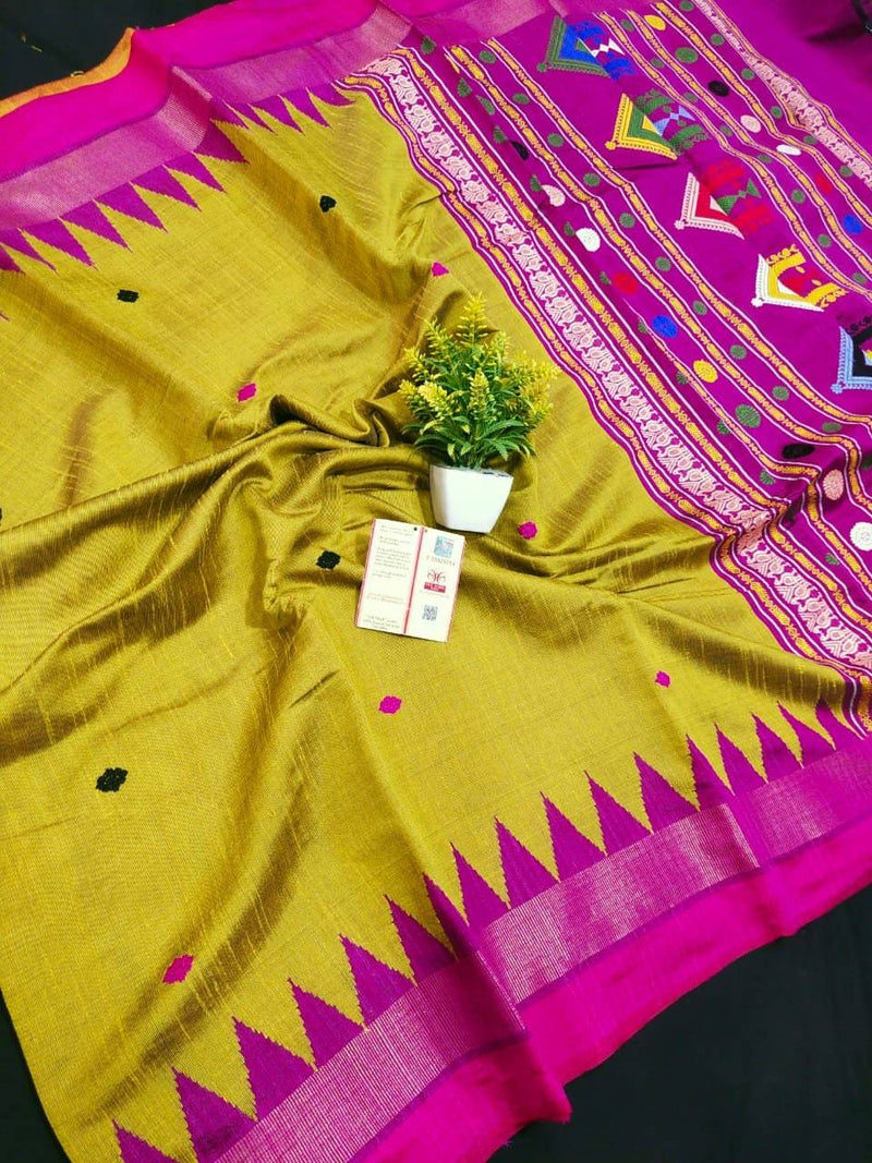 Sambalpuri Odisha  Pure raw silk dolabadi  saree with contrast pallu blouse for